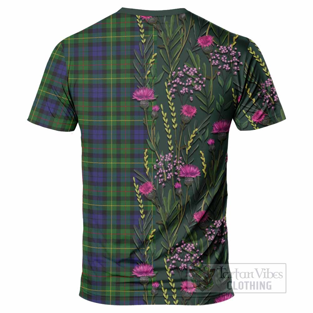 Rollo Family Crest Tartan T-Shirt Scottish Thistle Flower Pattern Half Style - Tartan Vibes Clothing