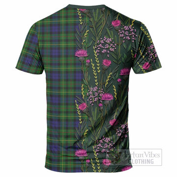 Rollo Family Crest Tartan T-Shirt Scottish Thistle Flower Pattern Half Style - Tartan Vibes Clothing