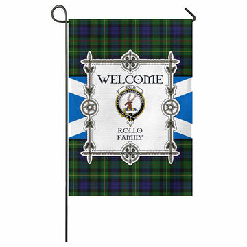 Rollo Family Crest Tartan Welcome Garden Flag Saltire Harmony Style