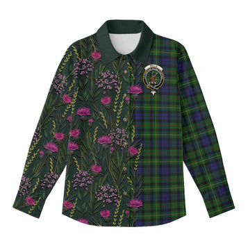 Rollo Family Crest Tartan Women Casual Shirt Scottish Thistle Flower Pattern Half Style