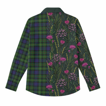 Rollo Family Crest Tartan Women Casual Shirt Scottish Thistle Flower Pattern Half Style
