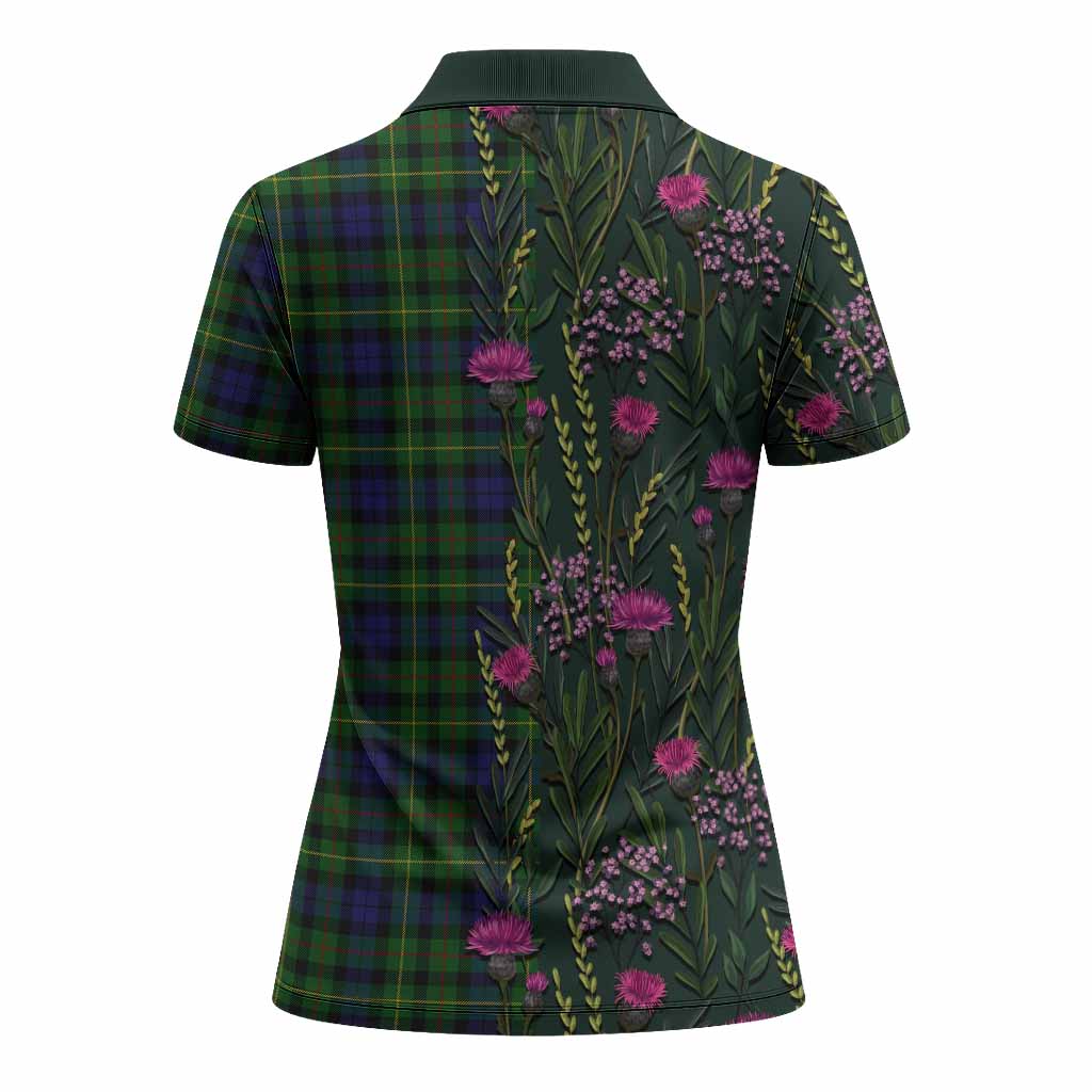 Rollo Family Crest Tartan Women Polo Shirt Scottish Thistle Flower Pattern Half Style - Tartan Vibes Clothing