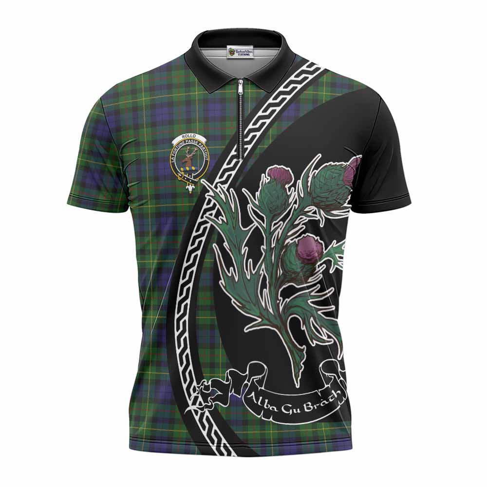 Rollo Family Crest Tartan Zipper Polo Shirt Alba Thistle Inspired - Tartan Vibes Clothing