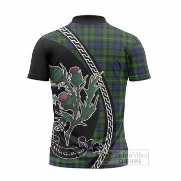 Rollo Family Crest Tartan Zipper Polo Shirt Alba Thistle Inspired