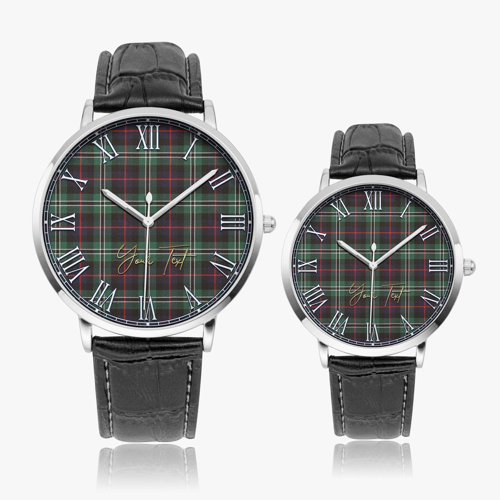 Rollo Hunting Tartan Personalized Your Text Leather Trap Quartz Watch Ultra Thin Silver Case With Black Leather Strap - Tartanvibesclothing