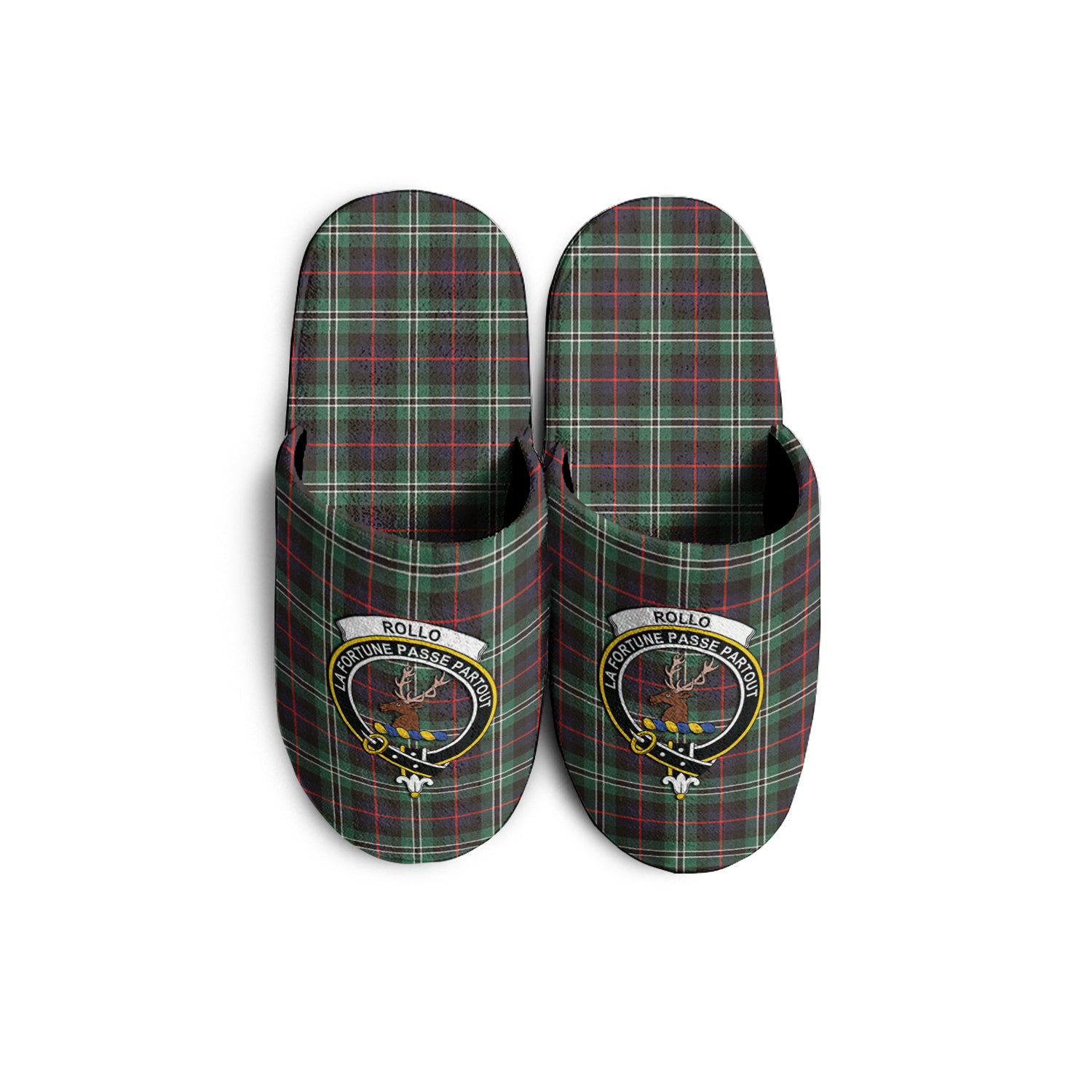 Rollo Hunting Tartan Home Slippers with Family Crest - Tartanvibesclothing Shop