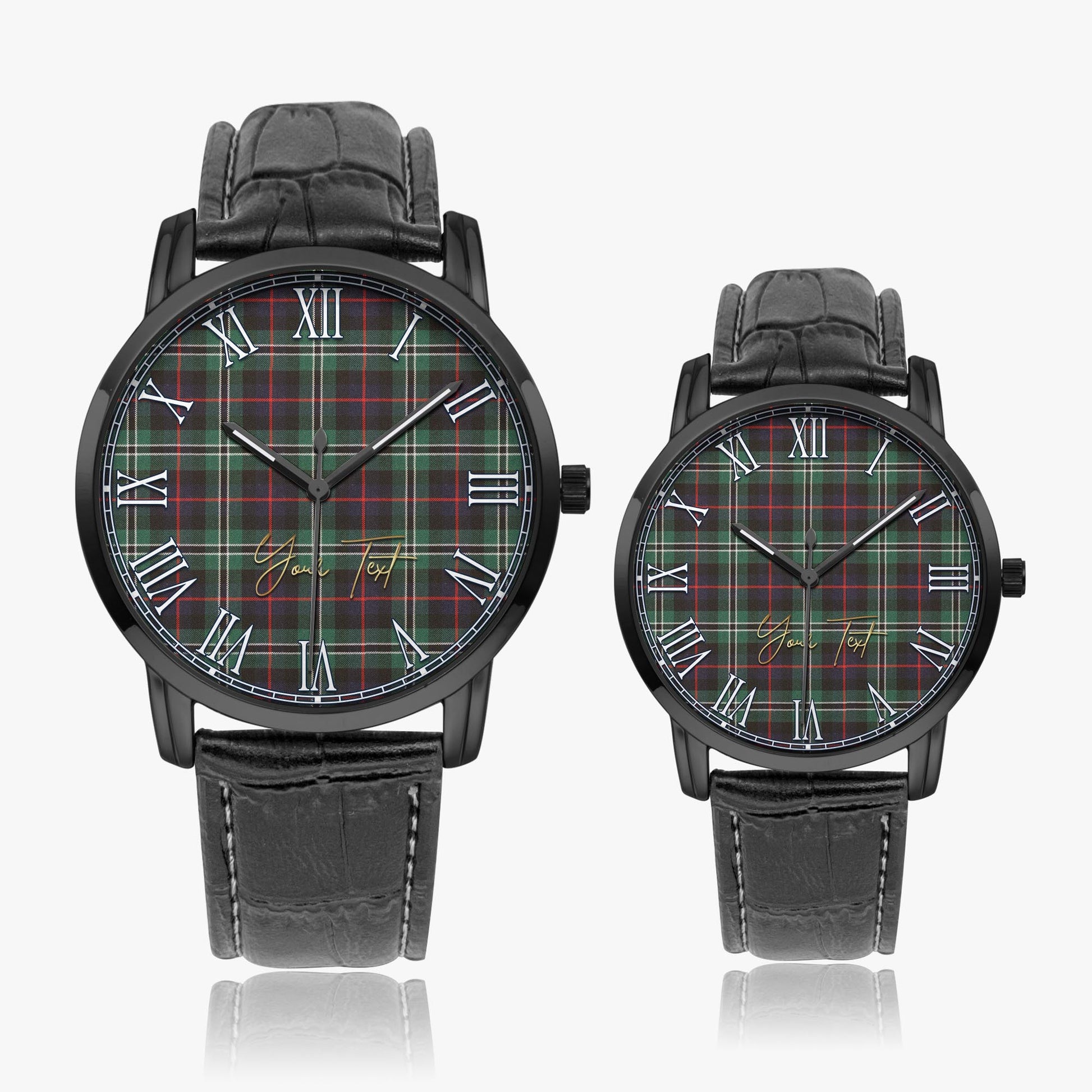 Rollo Hunting Tartan Personalized Your Text Leather Trap Quartz Watch Wide Type Black Case With Black Leather Strap - Tartanvibesclothing