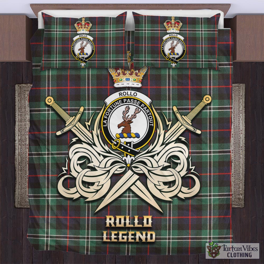 Tartan Vibes Clothing Rollo Hunting Tartan Bedding Set with Clan Crest and the Golden Sword of Courageous Legacy