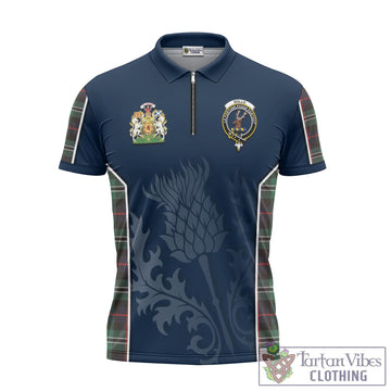 Rollo Hunting Tartan Zipper Polo Shirt with Family Crest and Scottish Thistle Vibes Sport Style