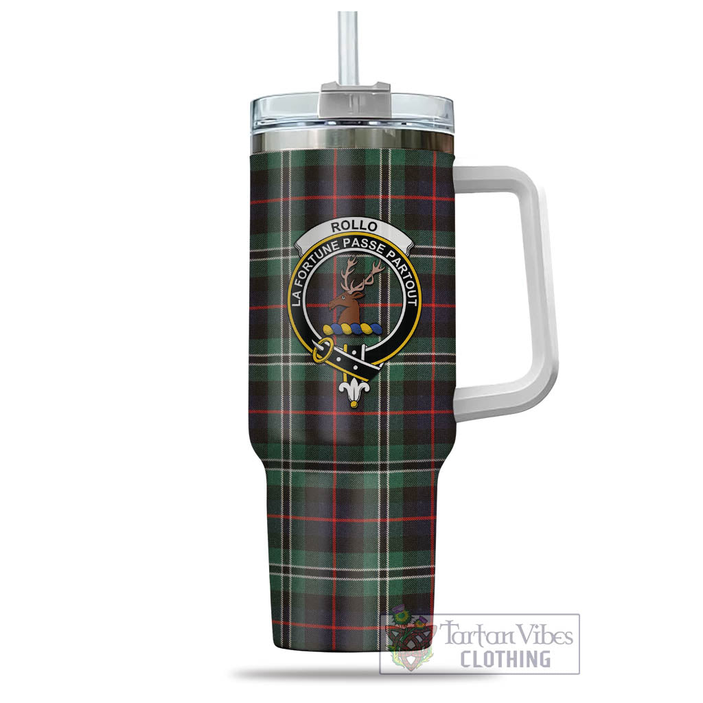 Tartan Vibes Clothing Rollo Hunting Tartan and Family Crest Tumbler with Handle