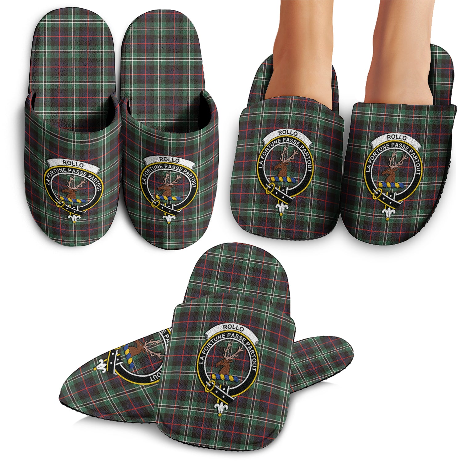 Rollo Hunting Tartan Home Slippers with Family Crest - Tartanvibesclothing Shop