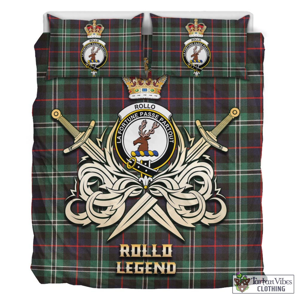 Tartan Vibes Clothing Rollo Hunting Tartan Bedding Set with Clan Crest and the Golden Sword of Courageous Legacy