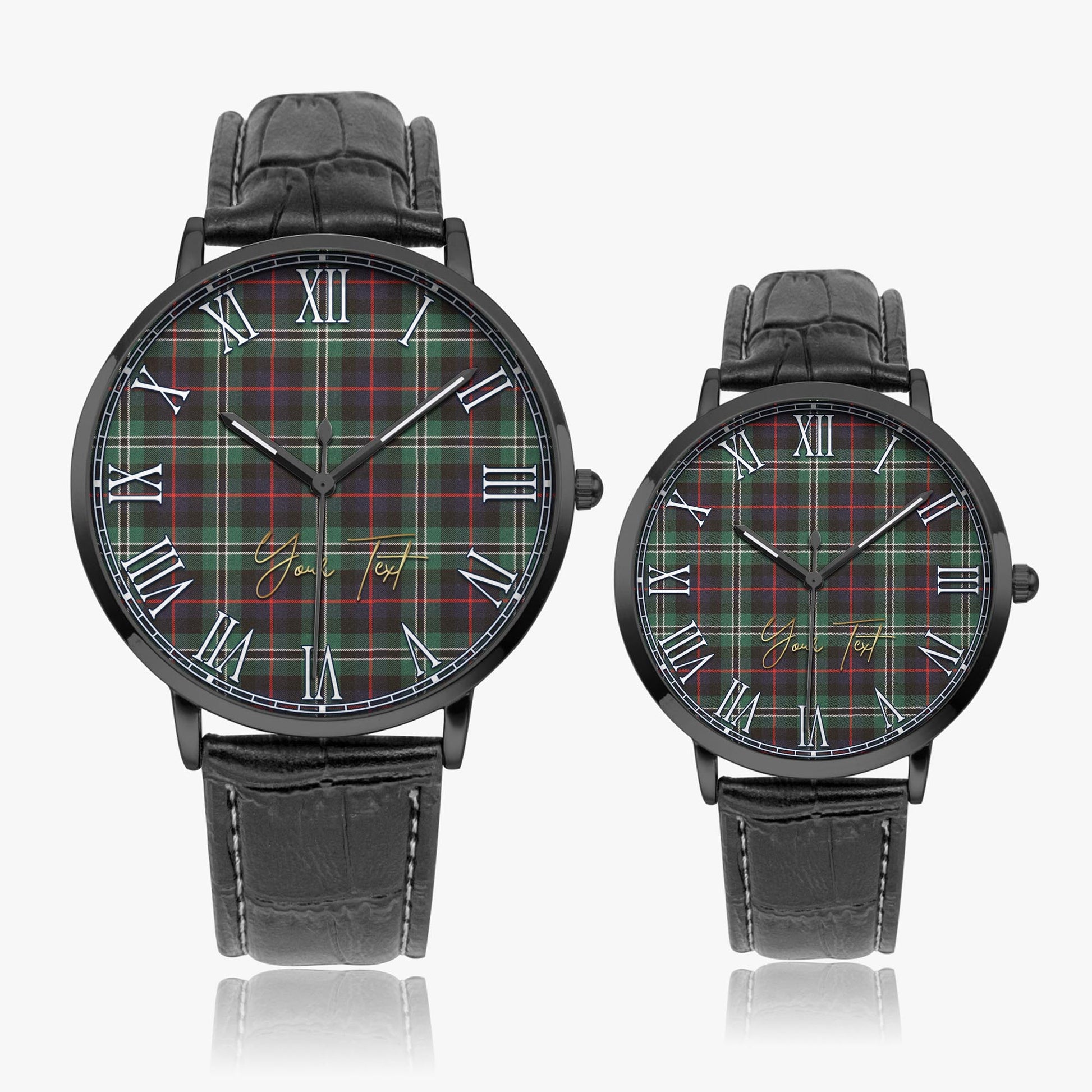 Rollo Hunting Tartan Personalized Your Text Leather Trap Quartz Watch Ultra Thin Black Case With Black Leather Strap - Tartanvibesclothing