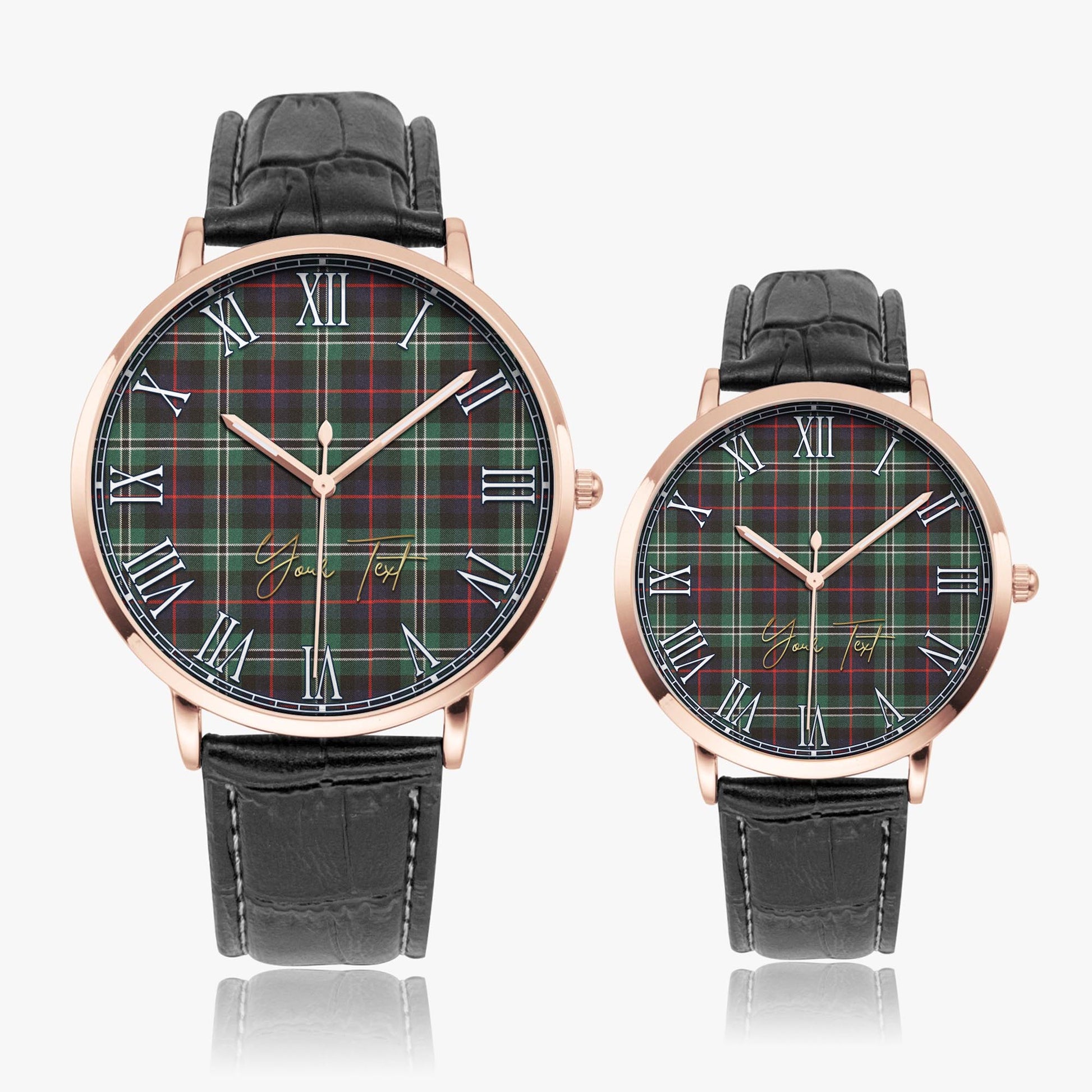 Rollo Hunting Tartan Personalized Your Text Leather Trap Quartz Watch Ultra Thin Rose Gold Case With Black Leather Strap - Tartanvibesclothing