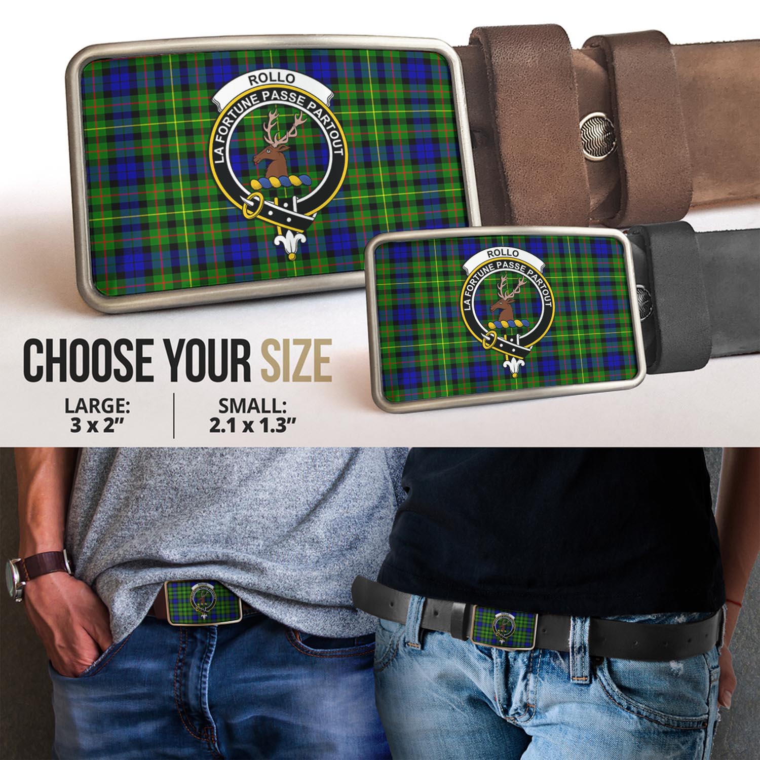 Rollo Modern Tartan Belt Buckles with Family Crest - Tartanvibesclothing Shop