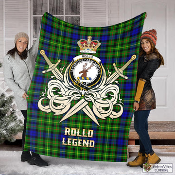 Rollo Modern Tartan Blanket with Clan Crest and the Golden Sword of Courageous Legacy