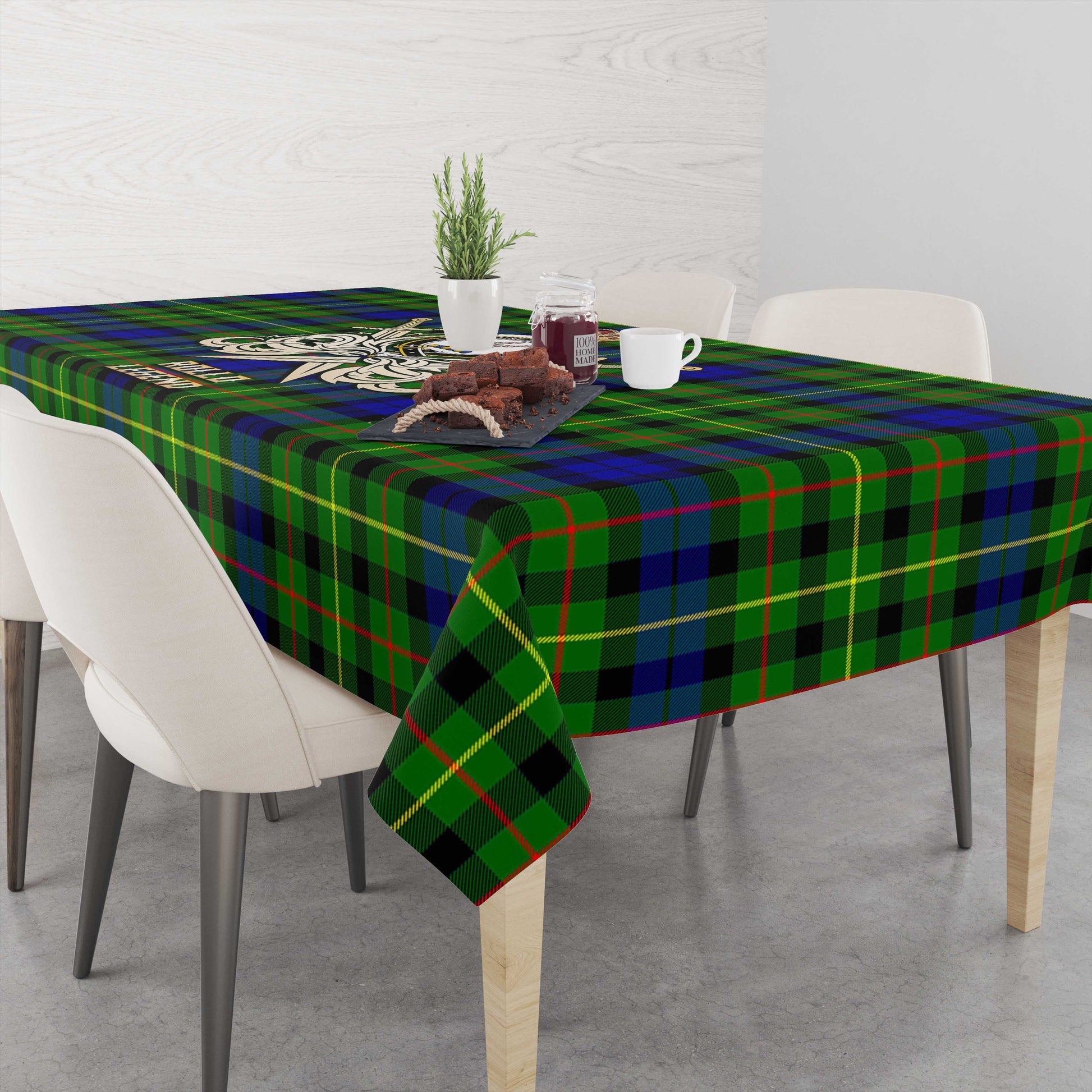 Tartan Vibes Clothing Rollo Modern Tartan Tablecloth with Clan Crest and the Golden Sword of Courageous Legacy