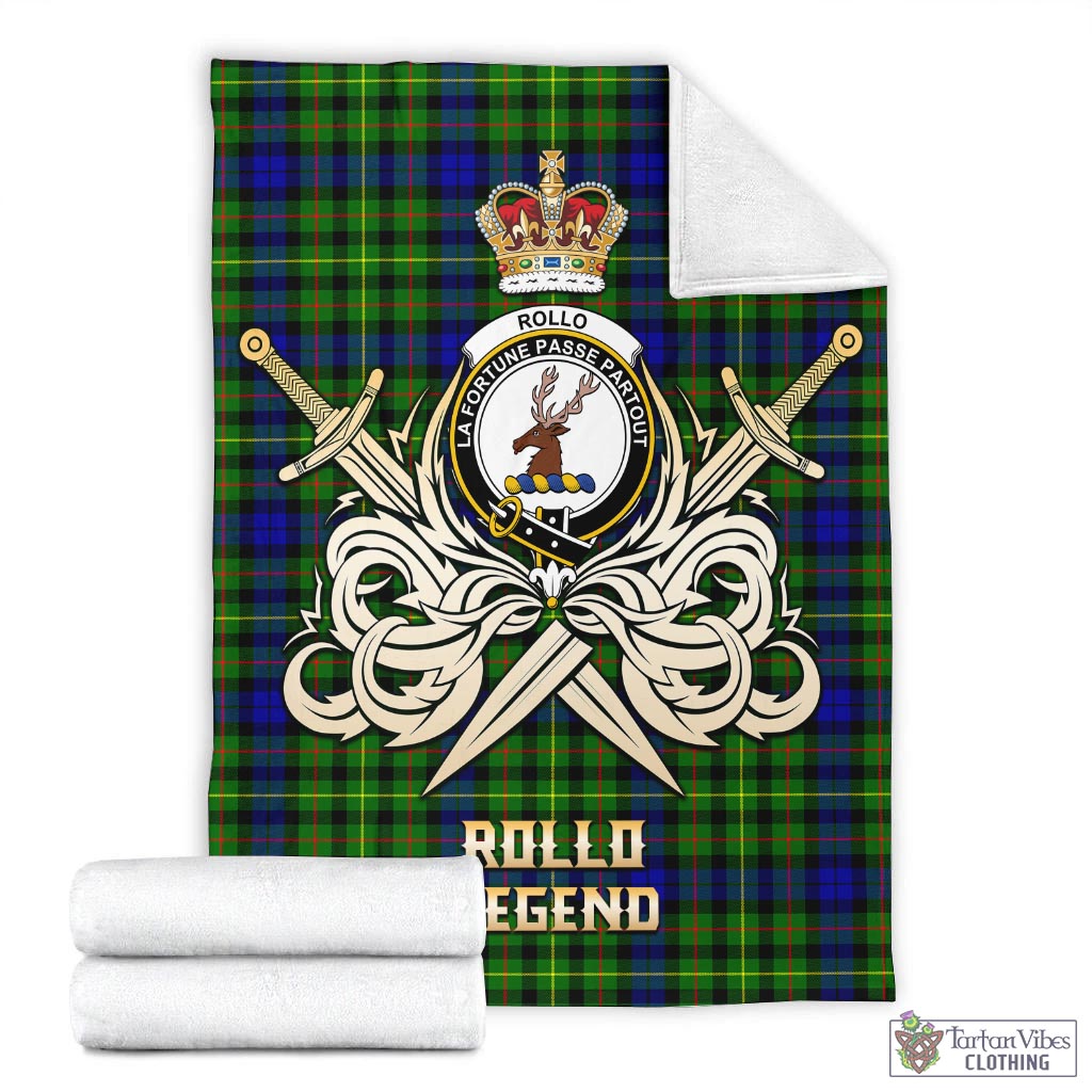 Tartan Vibes Clothing Rollo Modern Tartan Blanket with Clan Crest and the Golden Sword of Courageous Legacy