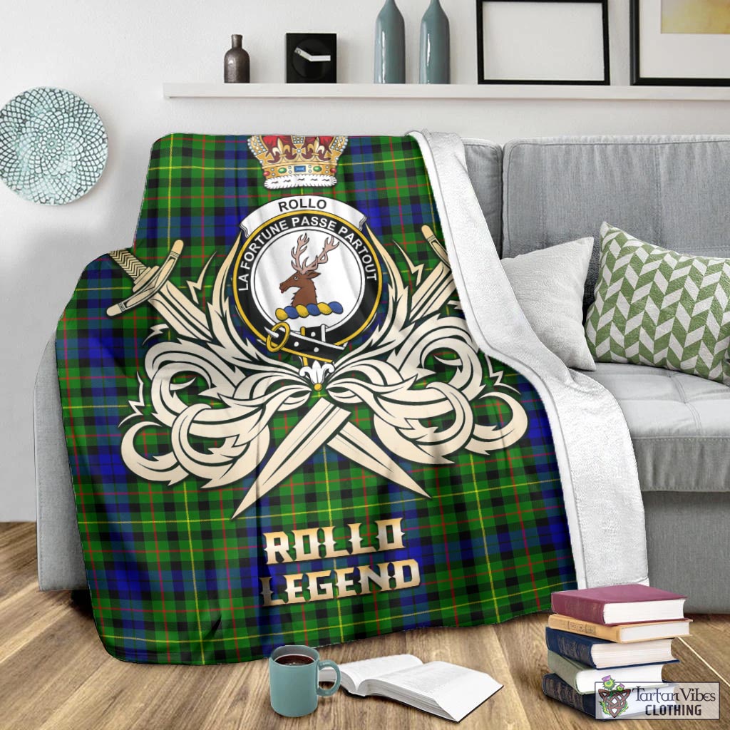 Tartan Vibes Clothing Rollo Modern Tartan Blanket with Clan Crest and the Golden Sword of Courageous Legacy