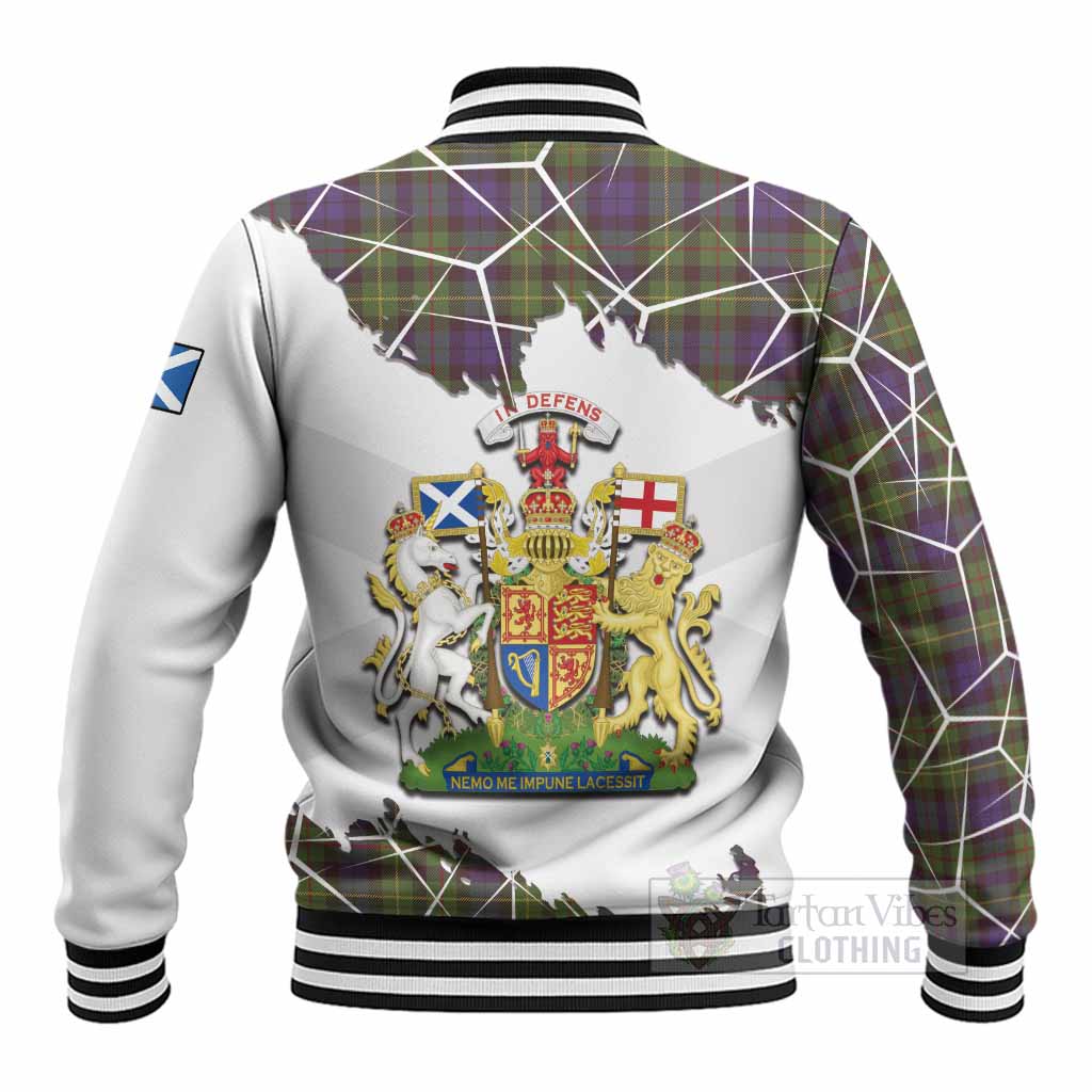 Rollo Tartan Baseball Jacket with Family Crest and Lion Rampant Grunge Style
