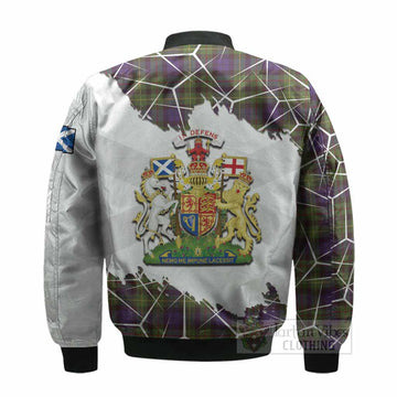 Rollo Tartan Bomber Jacket with Family Crest and Lion Rampant Grunge Style