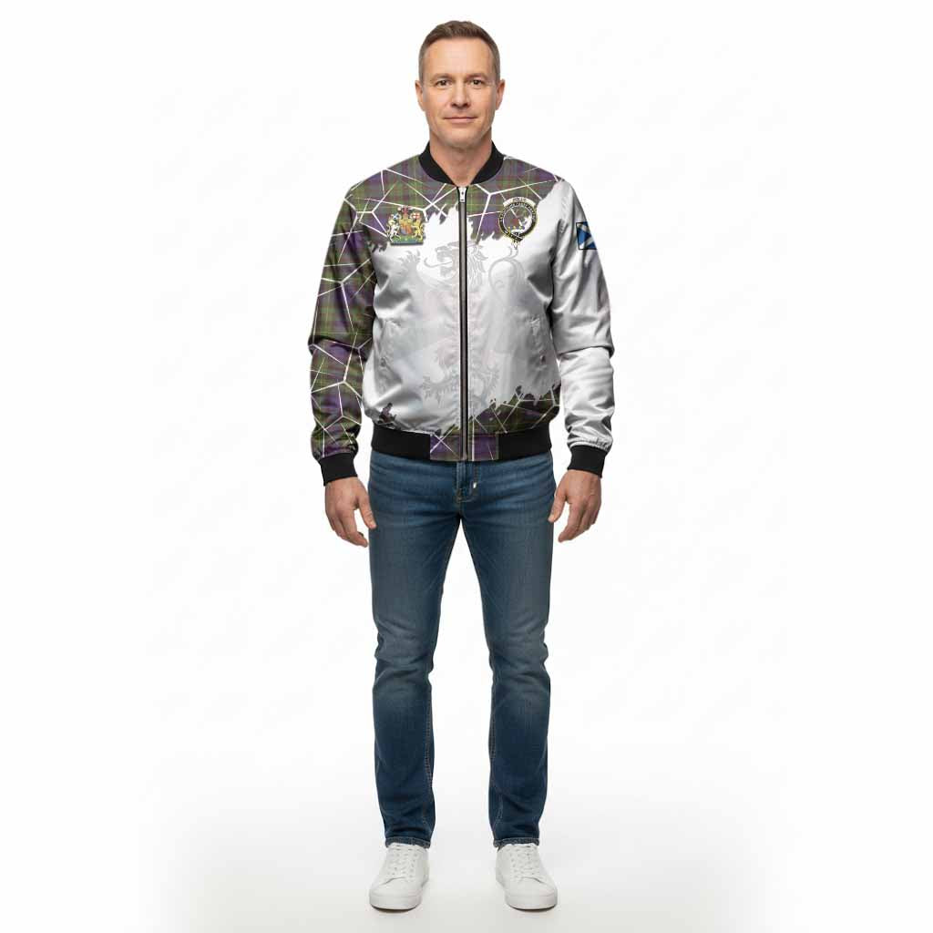 Rollo Tartan Bomber Jacket with Family Crest and Lion Rampant Grunge Style