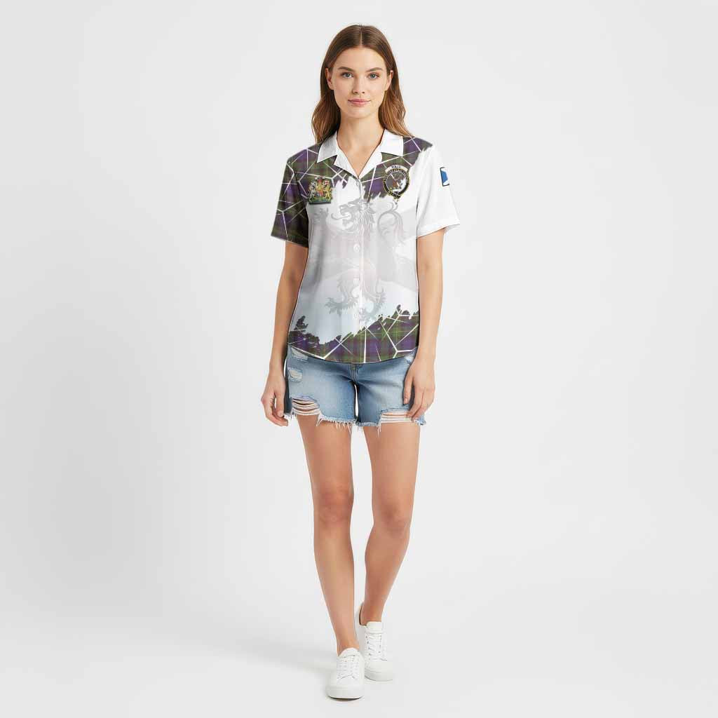 Rollo Tartan Cotton Hawaiian Shirt with Family Crest and Lion Rampant Grunge Style