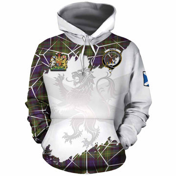 Rollo Tartan Cotton Hoodie with Family Crest and Lion Rampant Grunge Style