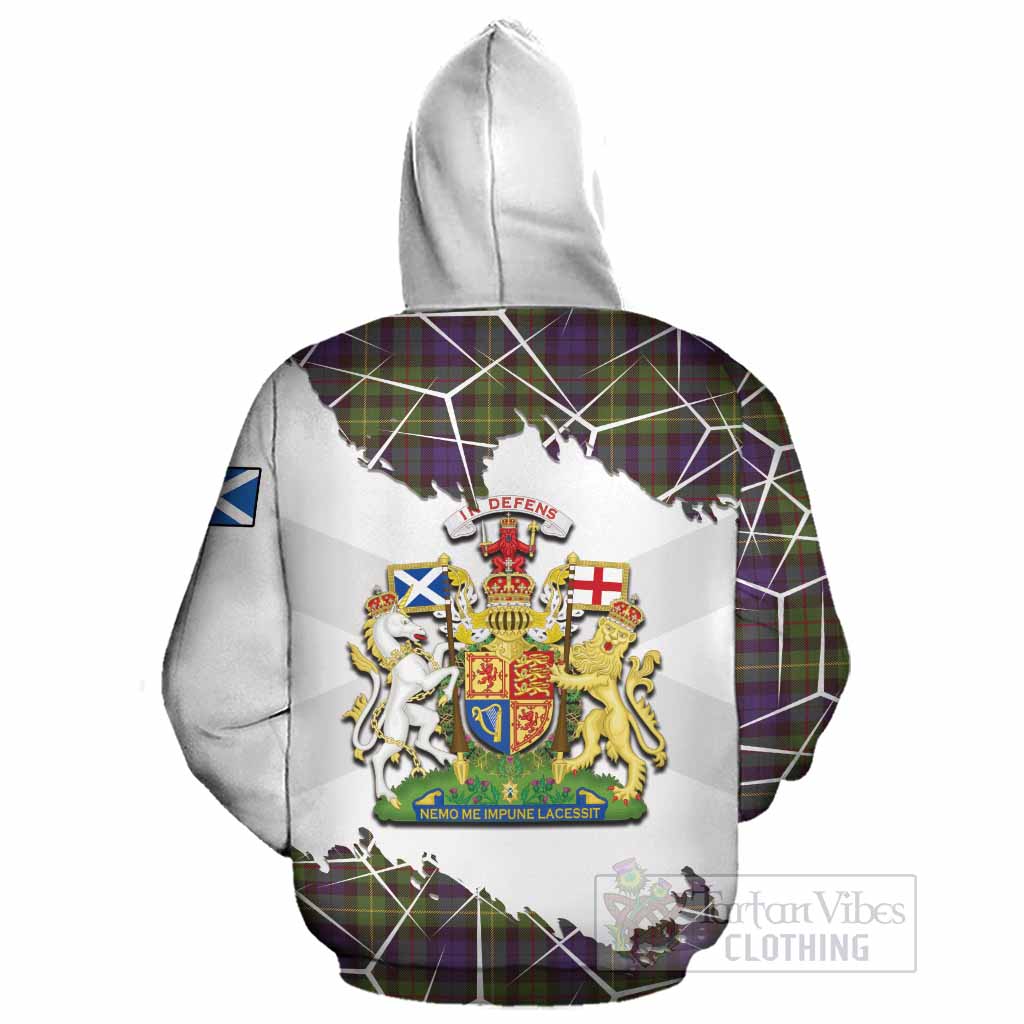 Rollo Tartan Cotton Hoodie with Family Crest and Lion Rampant Grunge Style
