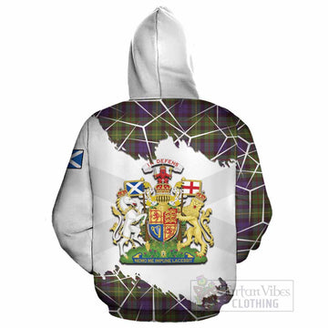Rollo Tartan Cotton Hoodie with Family Crest and Lion Rampant Grunge Style