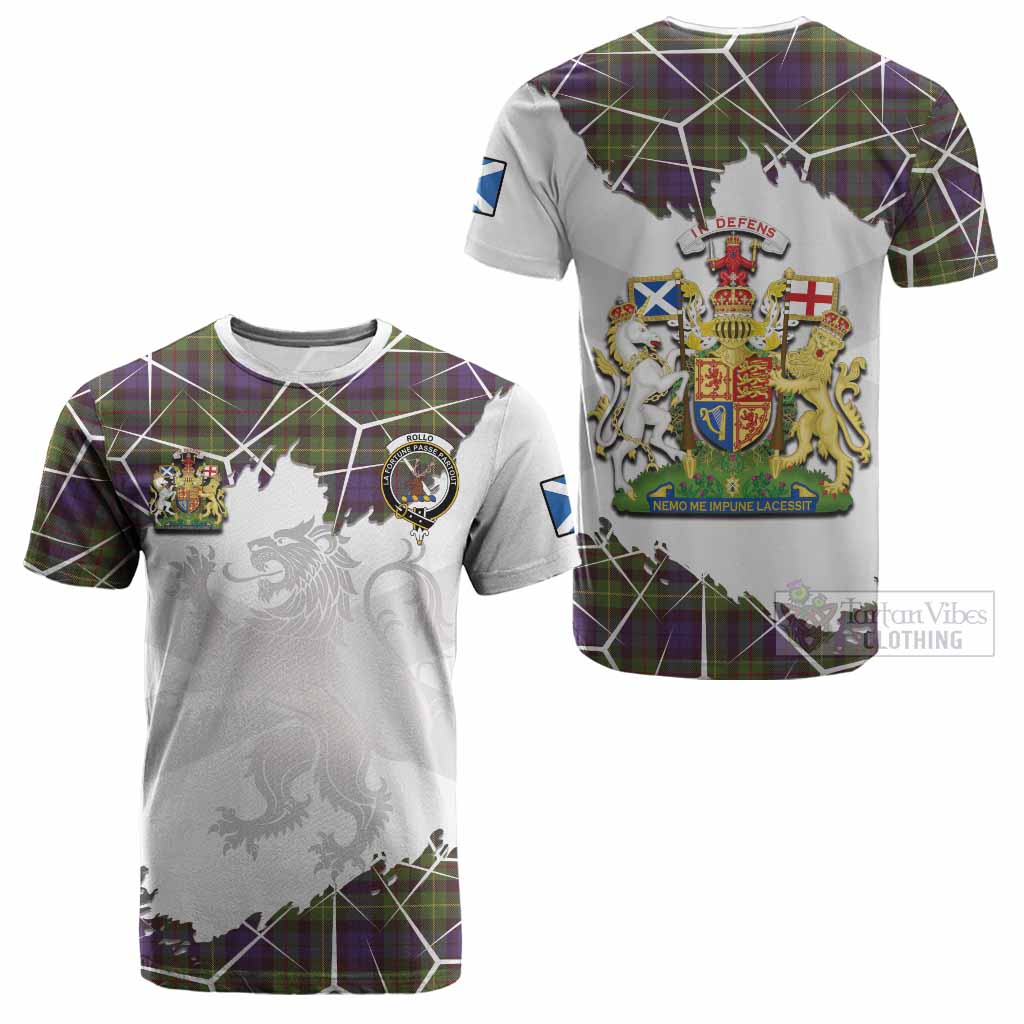 Rollo Tartan Cotton T-shirt with Family Crest and Lion Rampant Grunge Style