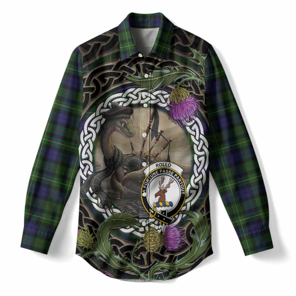 Rollo Tartan Crest Bagpipe Nessie Women Casual Shirt Scottish Loch Ness Monster Celtic Thistle
