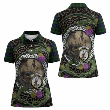 Rollo Tartan Crest Bagpipe Nessie Women Polo Shirt Scottish Loch Ness Monster Celtic Thistle