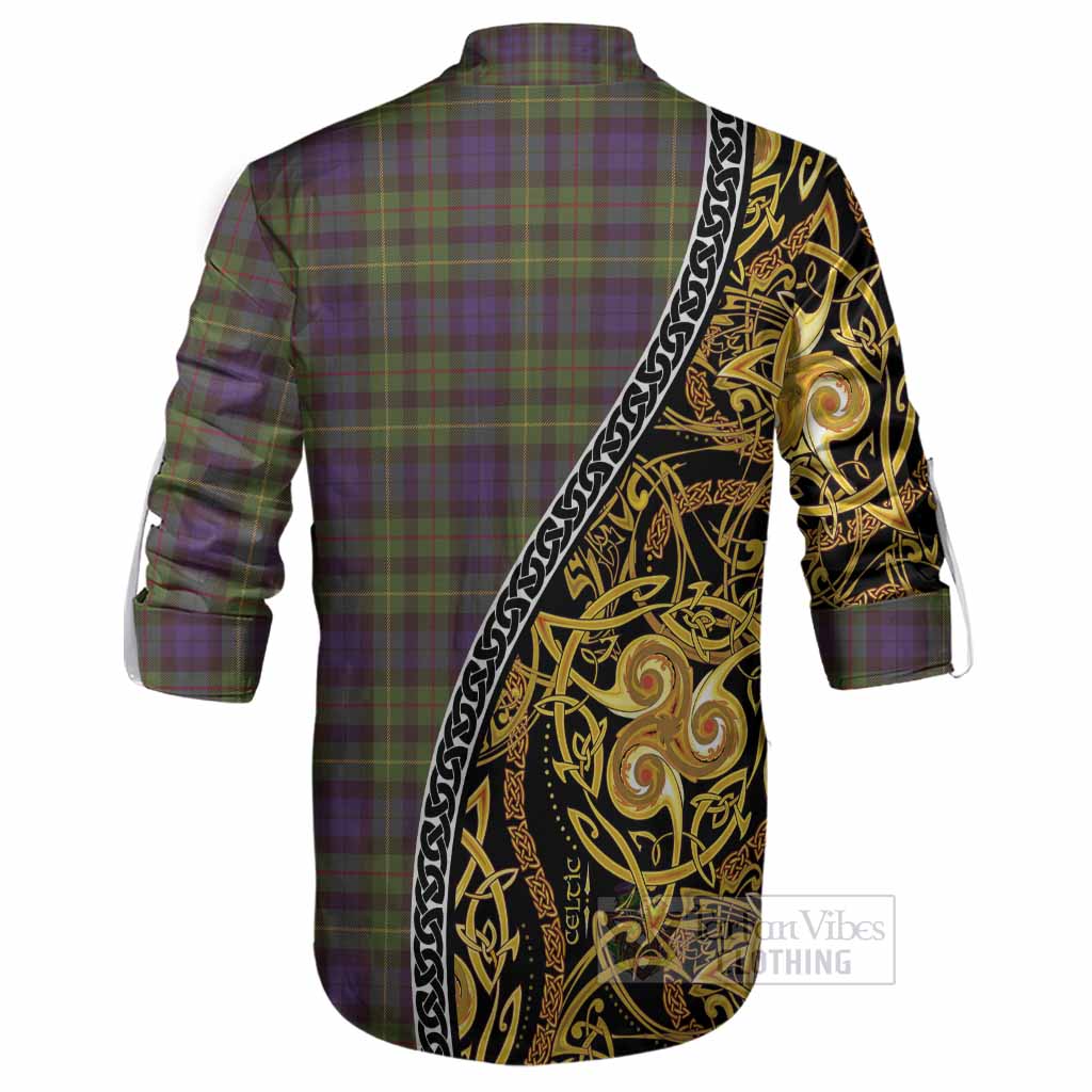 Rollo Tartan Crest Ghillie Shirt Celtic Knot and Triple Trickle Spiral Symbols