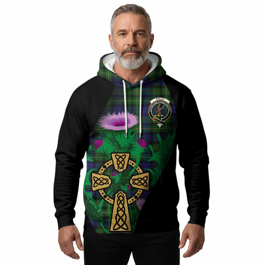 Rollo Tartan Crest Hoodie Celtic Cross Thistle Flowers