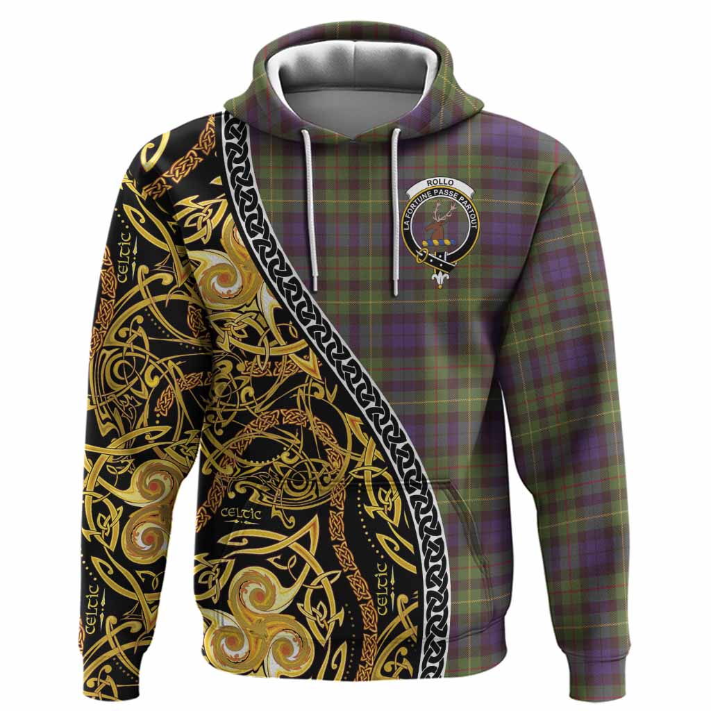 Rollo Tartan Crest Hoodie Celtic Knot and Triple Trickle Spiral Symbols