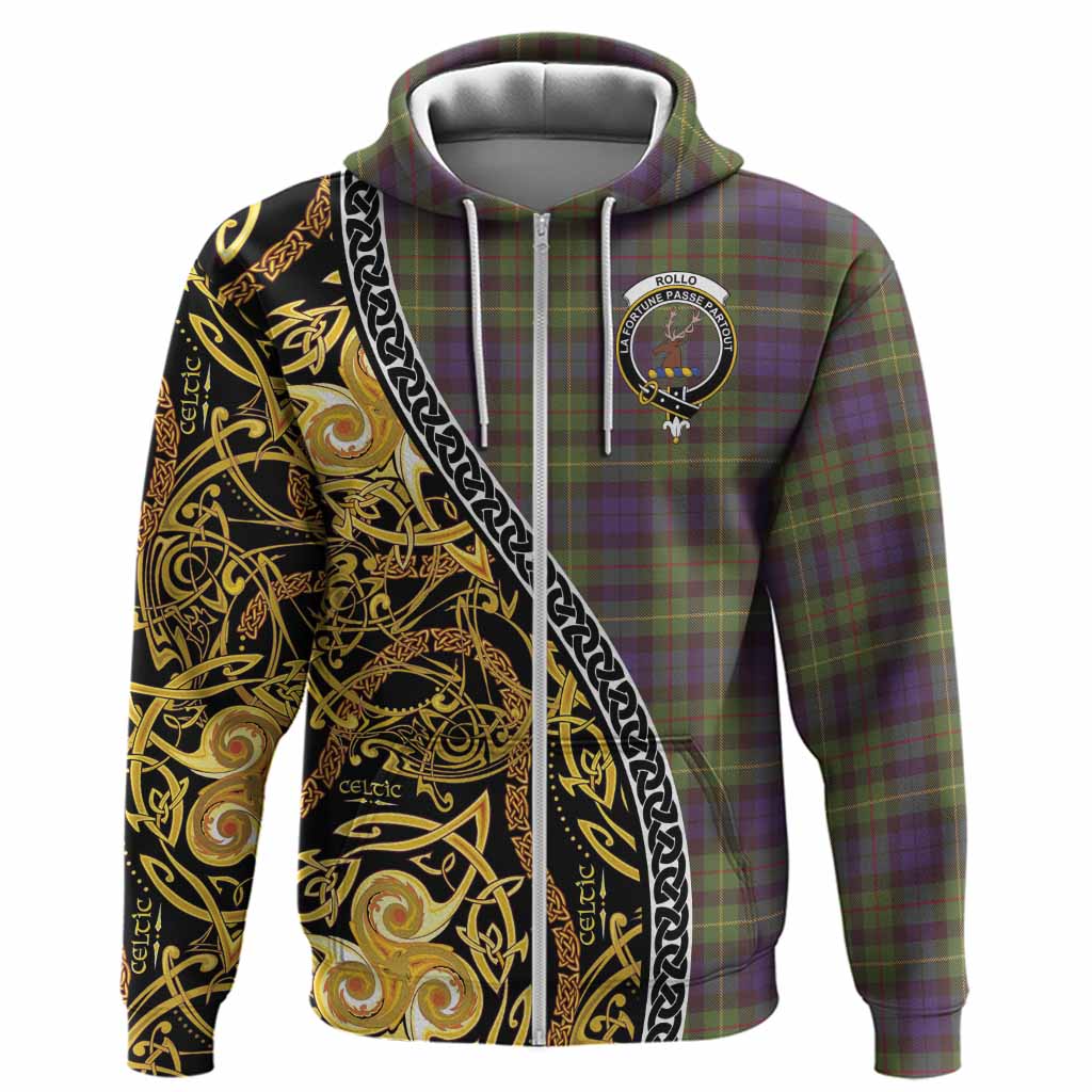 Rollo Tartan Crest Hoodie Celtic Knot and Triple Trickle Spiral Symbols