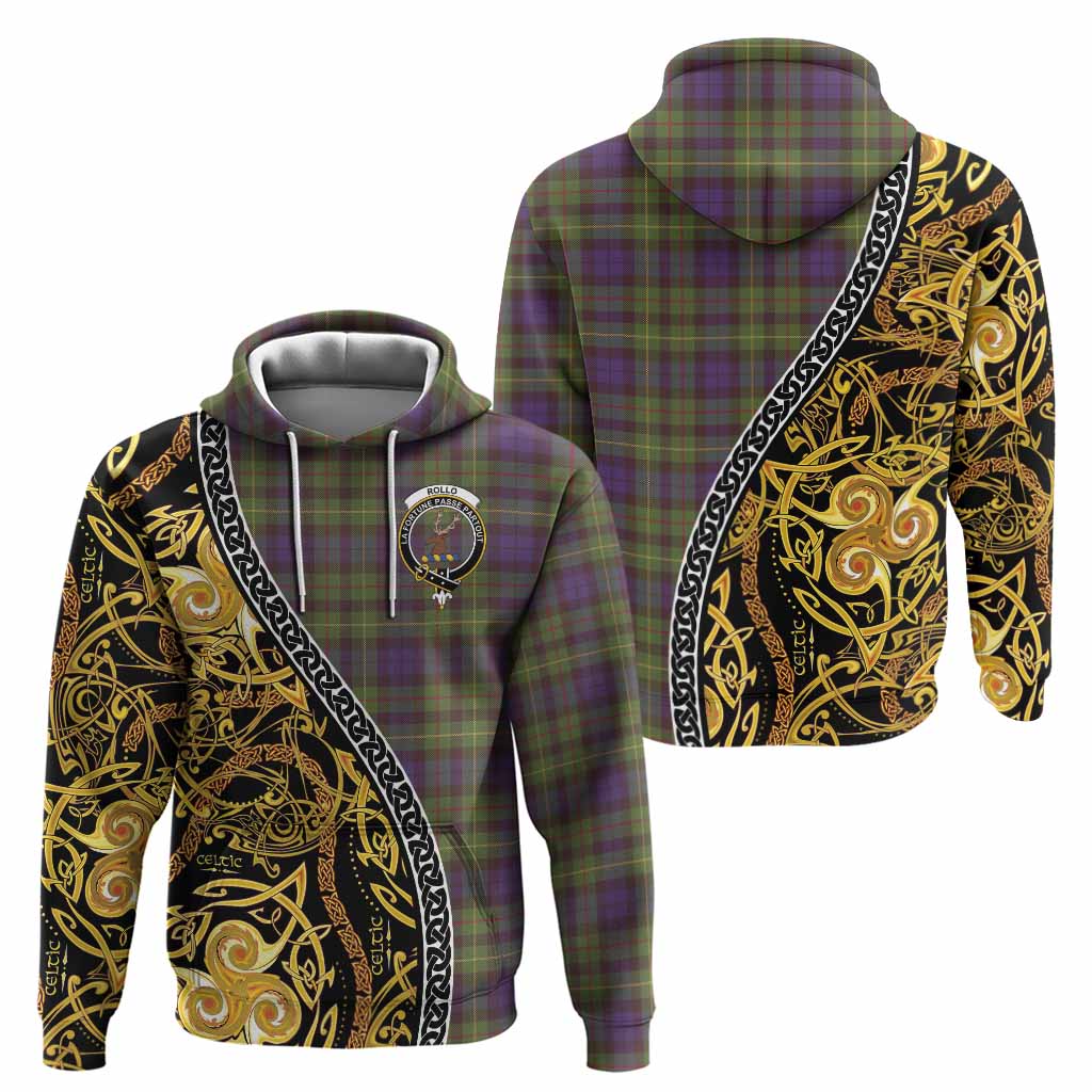 Rollo Tartan Crest Hoodie Celtic Knot and Triple Trickle Spiral Symbols