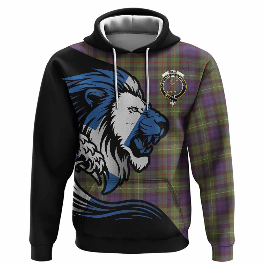 Rollo Tartan Crest Hoodie Scottish Golden Lions Wave Flow