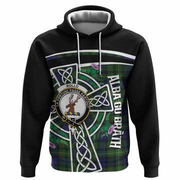 Rollo Tartan Crest Hoodie Scottish Thistle Celtic Cross Alba Gu Brath