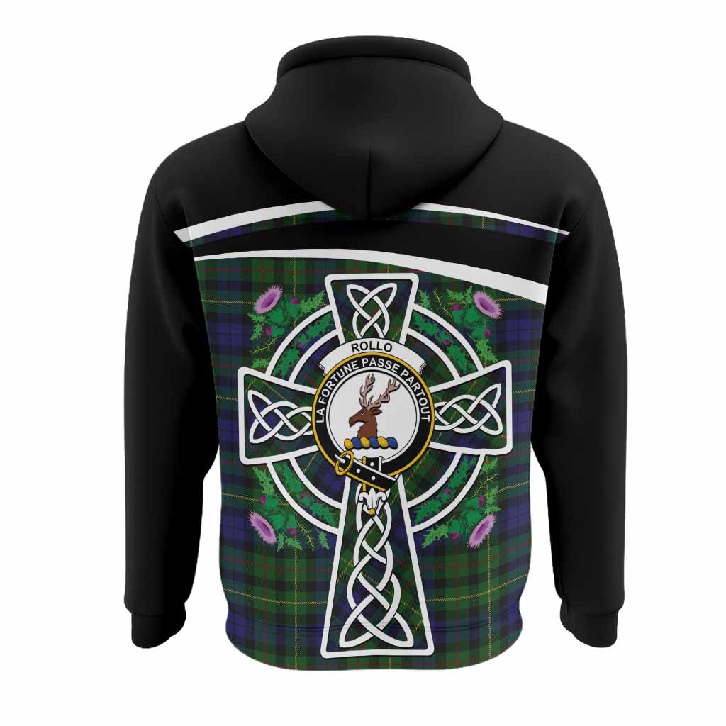 Rollo Tartan Crest Hoodie Scottish Thistle Celtic Cross Alba Gu Brath