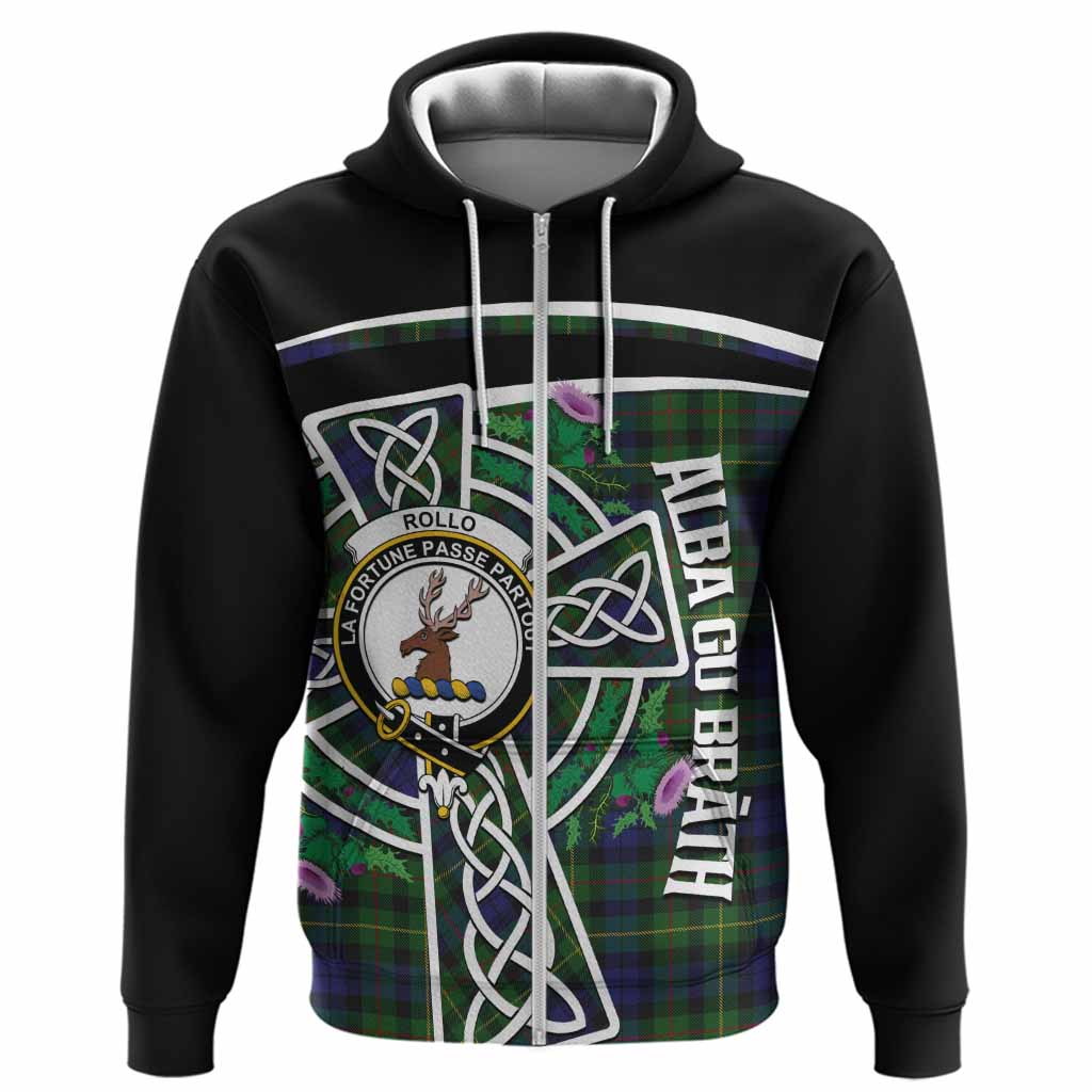 Rollo Tartan Crest Hoodie Scottish Thistle Celtic Cross Alba Gu Brath