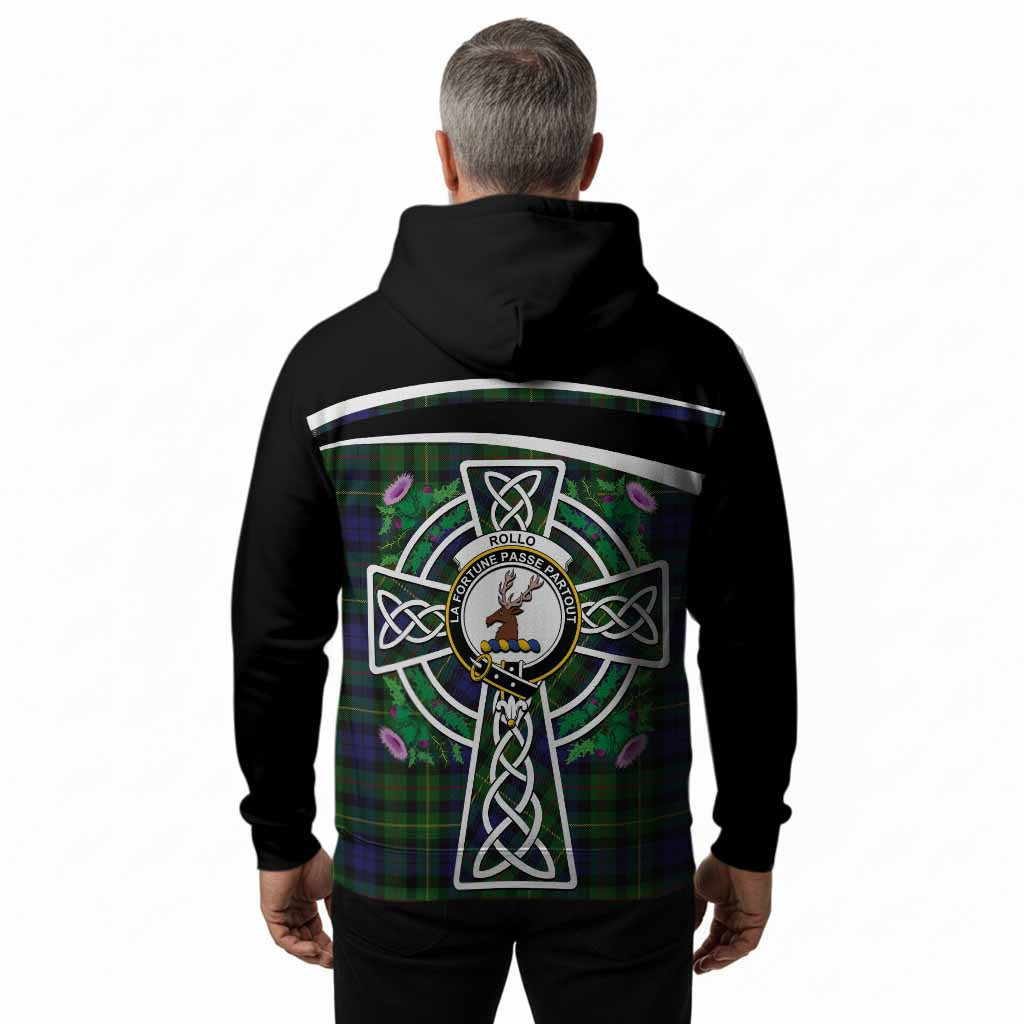 Rollo Tartan Crest Hoodie Scottish Thistle Celtic Cross Alba Gu Brath