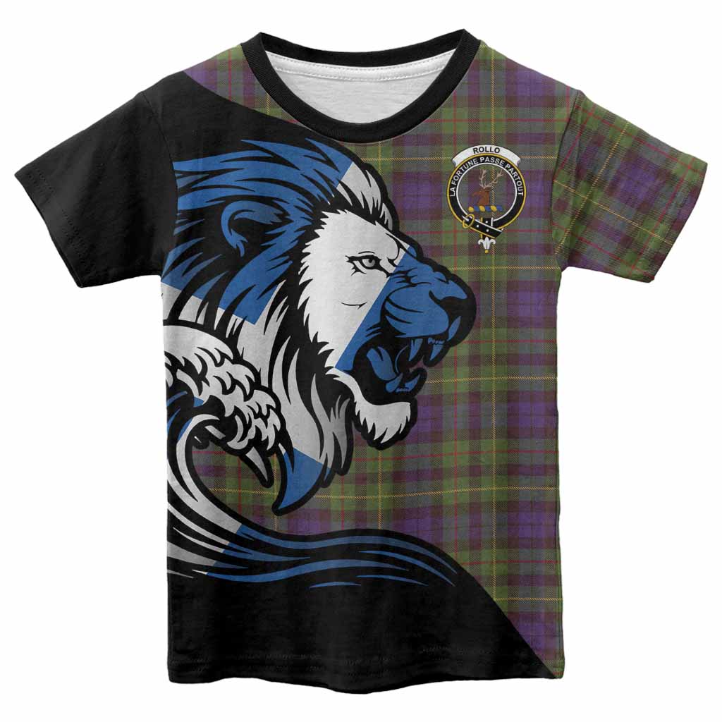 Rollo Tartan Crest Kid T-shirt Scottish Golden Lions Wave Flow