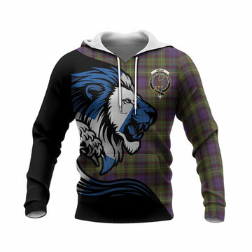 Rollo Tartan Crest Knitted Hoodie Scottish Golden Lions Wave Flow