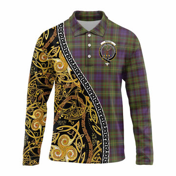 Rollo Tartan Crest Long Sleeve Polo Shirt Celtic Knot and Triple Trickle Spiral Symbols