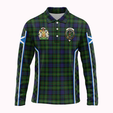 Rollo Tartan Crest Long Sleeve Polo Shirt Scotland Coat of Arm Flag Style