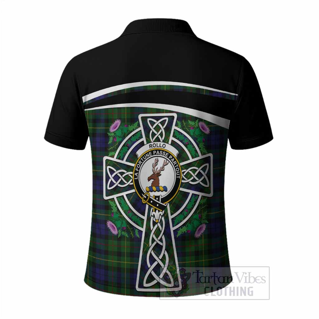 Rollo Tartan Crest Polo Shirt Scottish Thistle Celtic Cross Alba Gu Brath