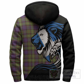 Rollo Tartan Crest Sherpa Hoodie Scottish Golden Lions Wave Flow