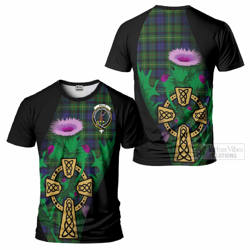 Rollo Tartan Crest T-Shirt Celtic Cross Thistle Flowers